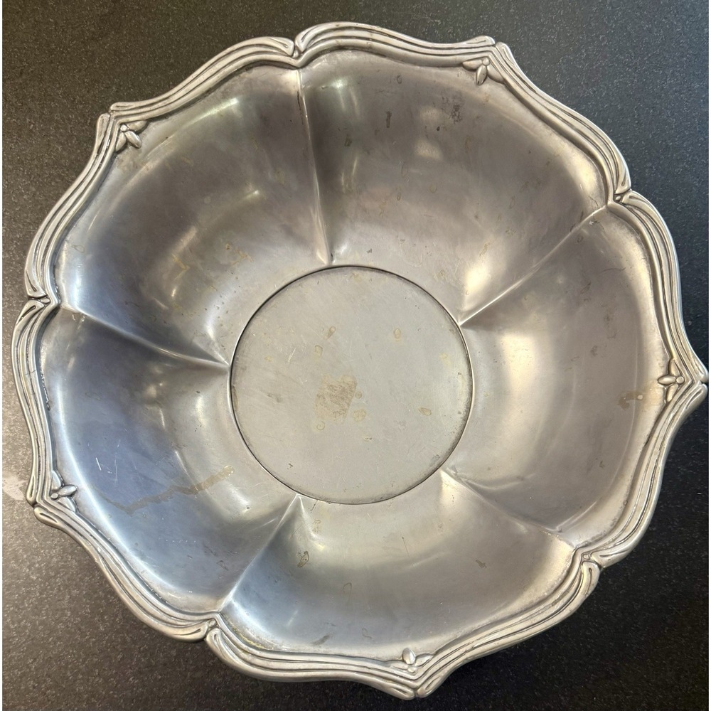 VTG Arthur Court American Colonial Large Round Aluminum Footed Salad Bowl